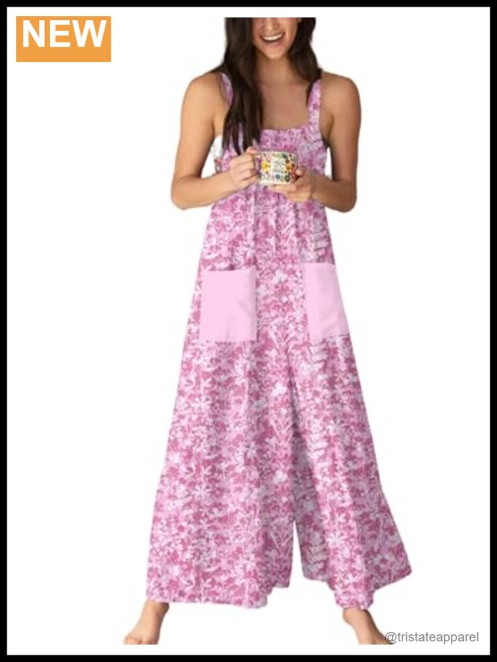 Wide Leg Jumpsuit Boho Rayon Adjustable Tie Pockets Beach Travel